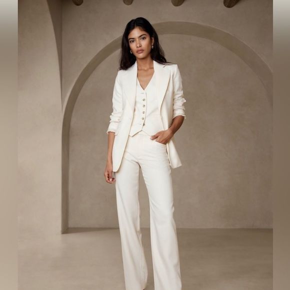 Banana Republic Pants - NWT Banana Republic Lido Straight Italian Wool Pant Transition Cream White SZ 18